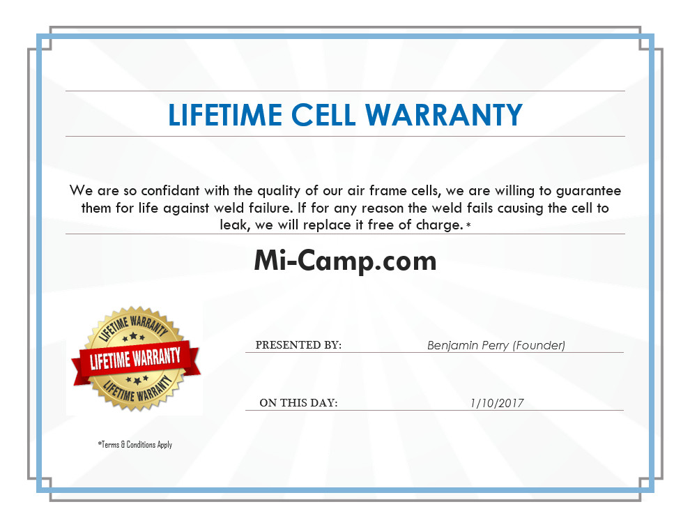 Mi-Camp ONE Lifetime Frame Warranty